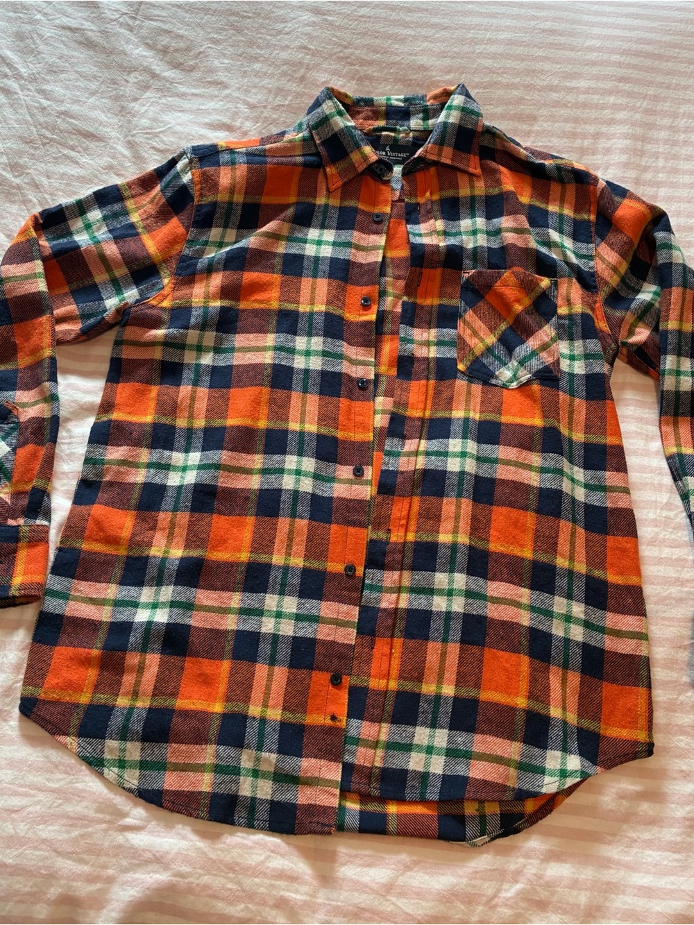 Tailor Vintage Orange and Navy Plaid Button-Down Shirt